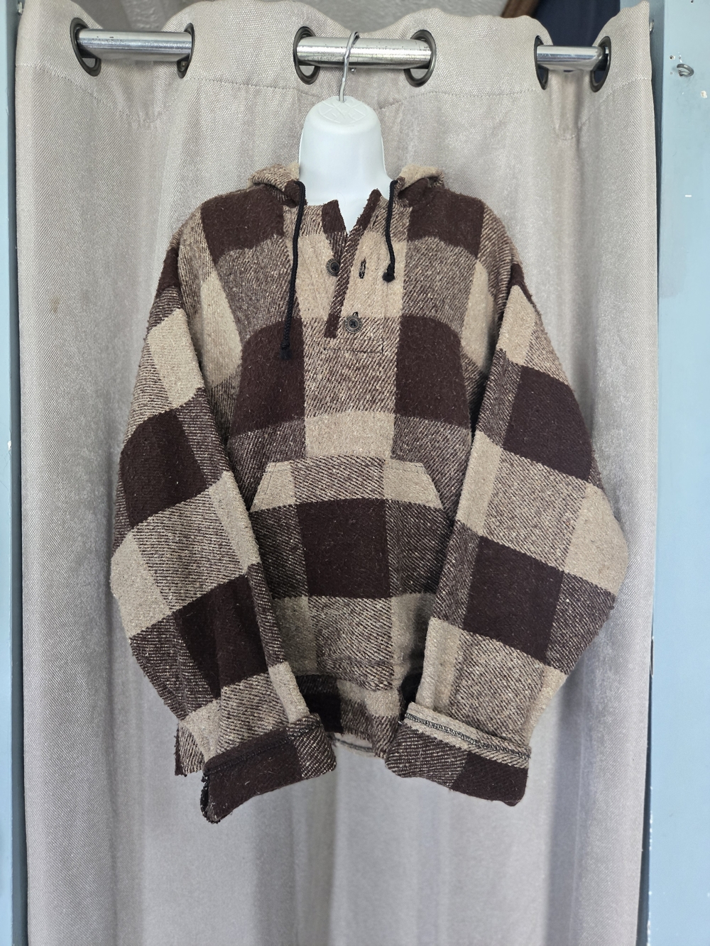 ⭐️Southern Exposure Brown & Beige Oversized Baja Hoodie with Plaid Pattern⭐️
